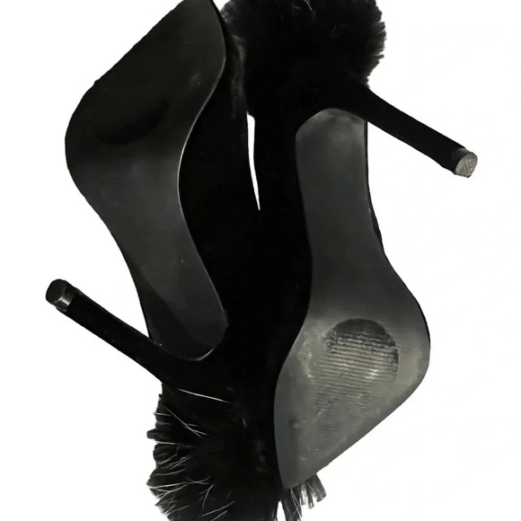 Black Stilleto heels size 6 with huge Pom Pom on the back of each heel - Picture 5 of 6